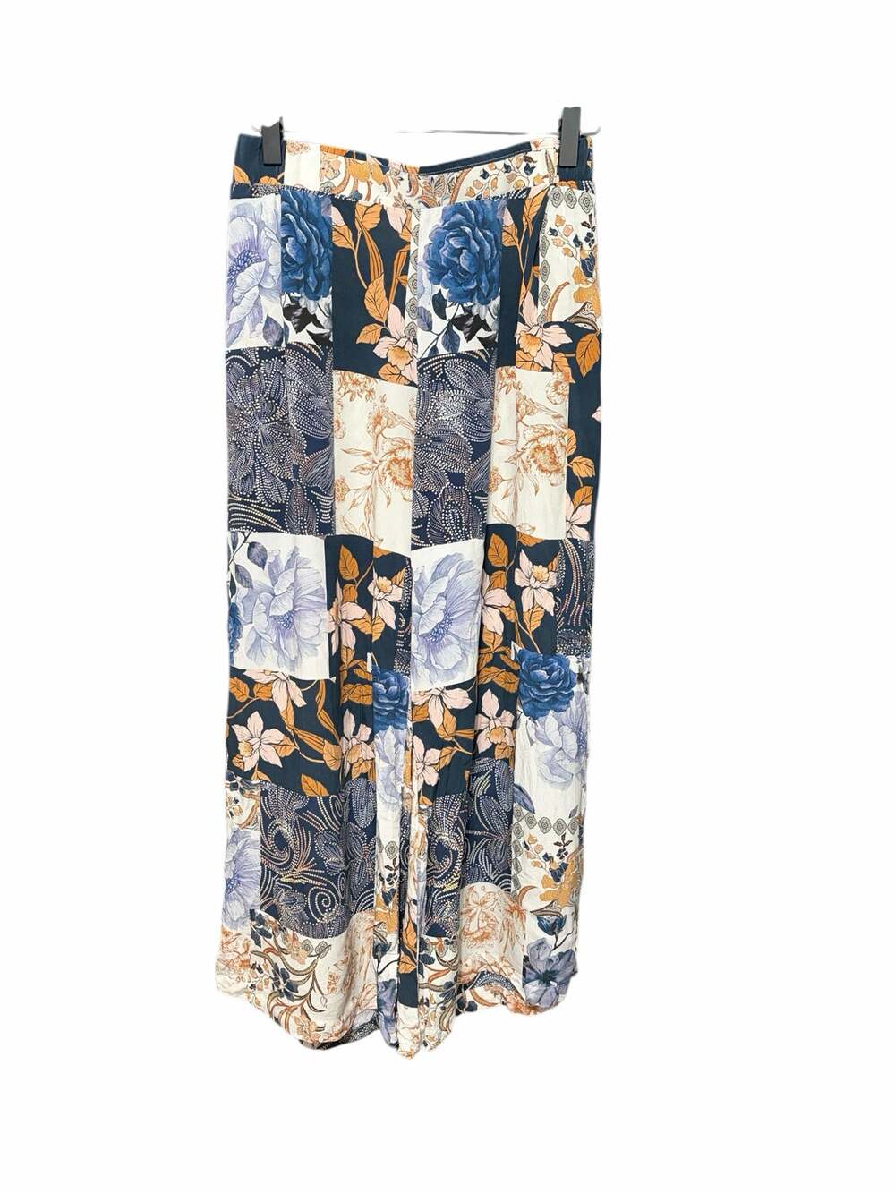 Johnny Was Jade Polaris Easy Pant 100% Silk Patchwork Wide Leg Blue XS